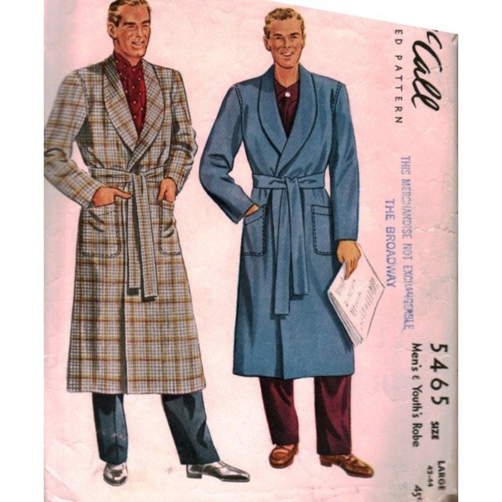 Vintage McCall 5465 Mens Youths Robe Sewing Pattern Sz Large 42-44 Shawl Collar